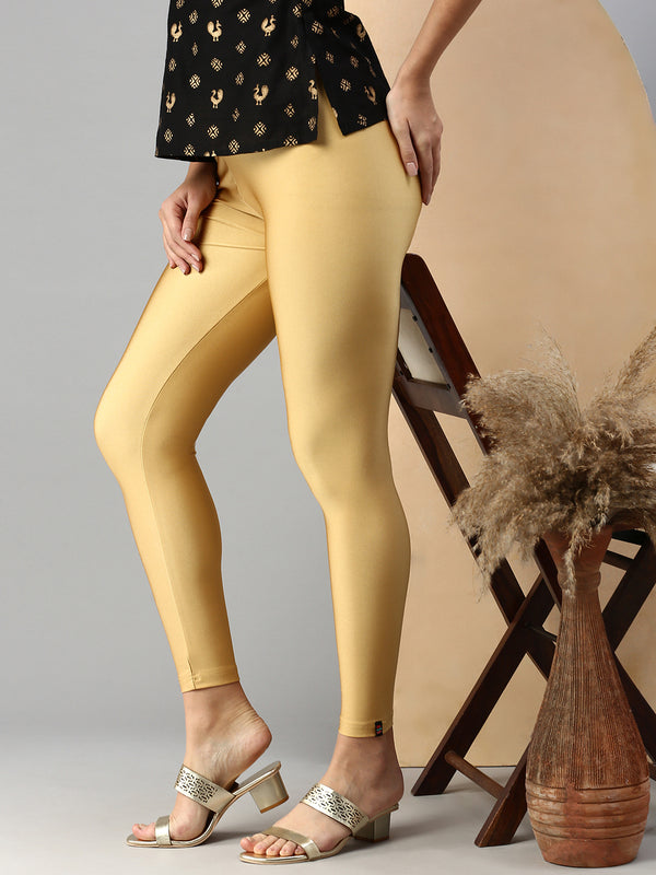Buy Go Colors Women Solid Beige Ankle Length Leggings Online