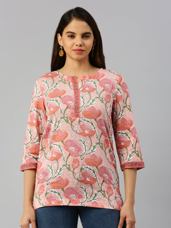 Moomaya Poly Crepe Short Kurtis For Women Printed Kimono Sleeve