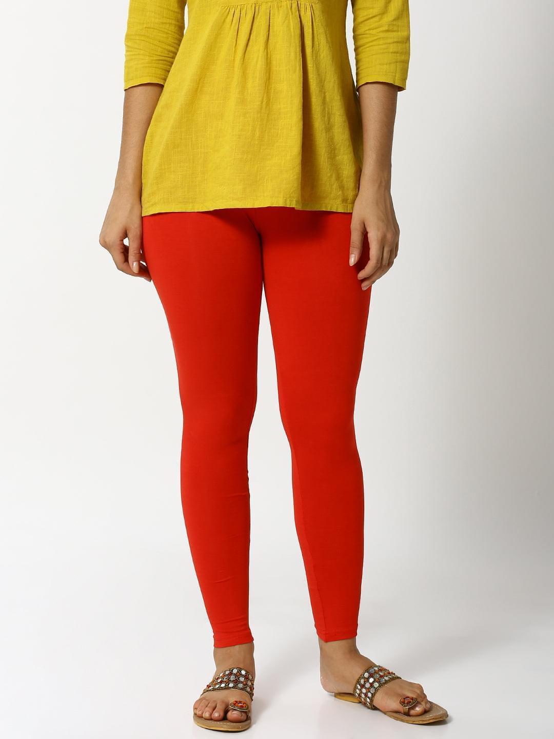 Buy Clovia Snug Fit Active Ankle-Length Tights - Orange at Rs.766 online |  Activewear online