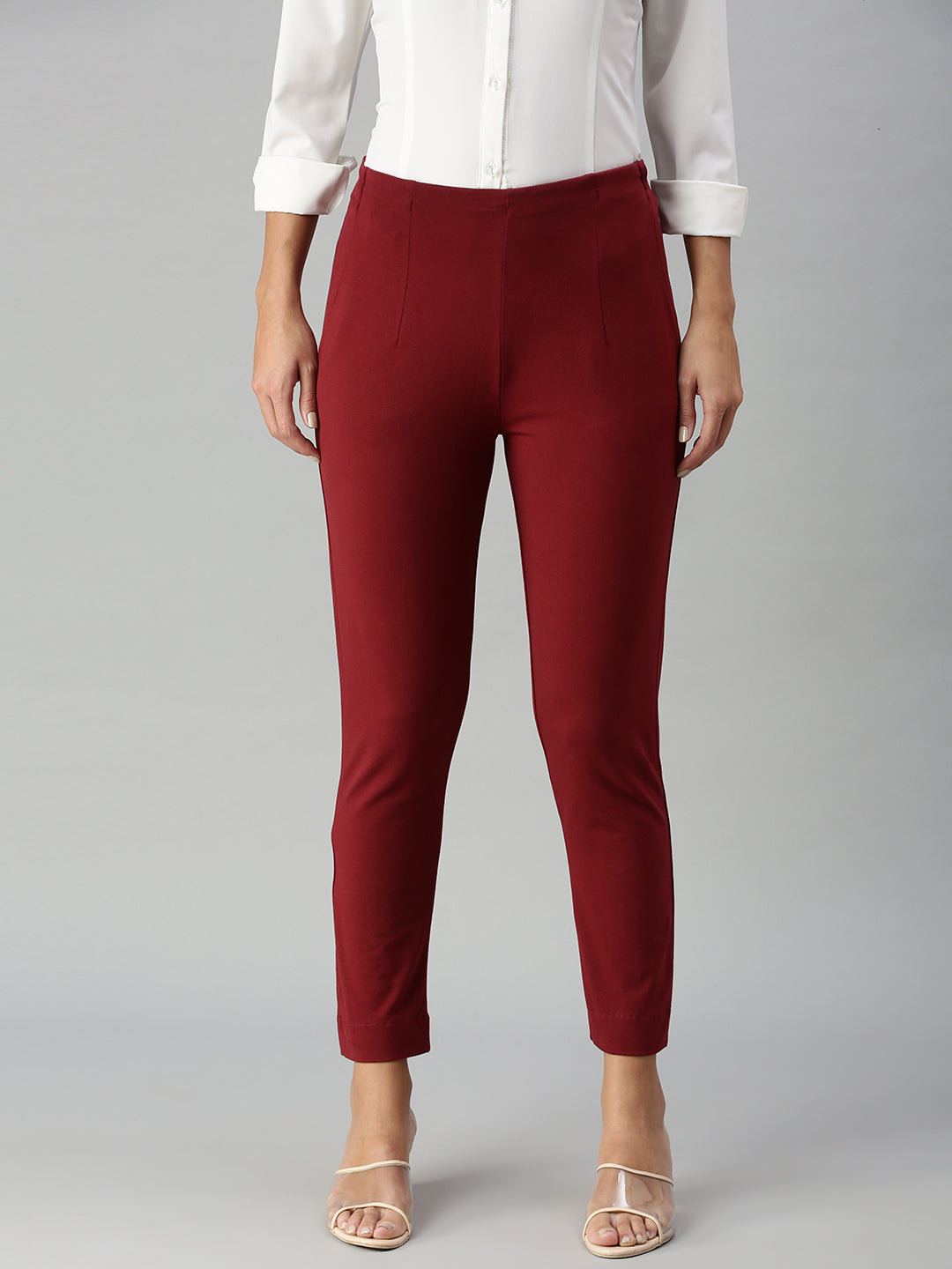 Trendy Cotton Flex Stretchable Slim Fit Straight Casual Cigarette Pants  Trouser for Girls/Ladies/Women (Maroon)