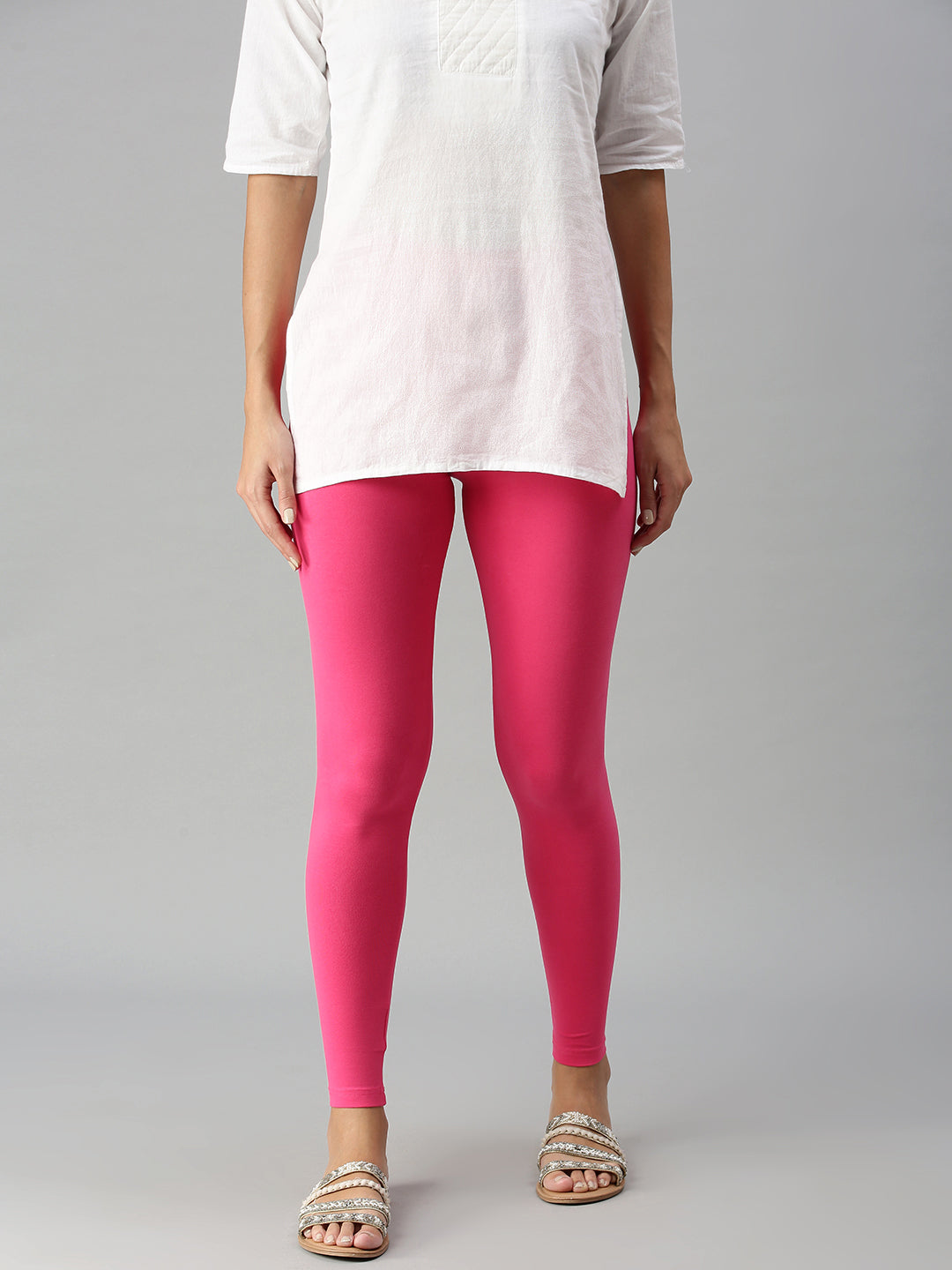 Women Solid Light Pink Ankle Length Leggings - Tall