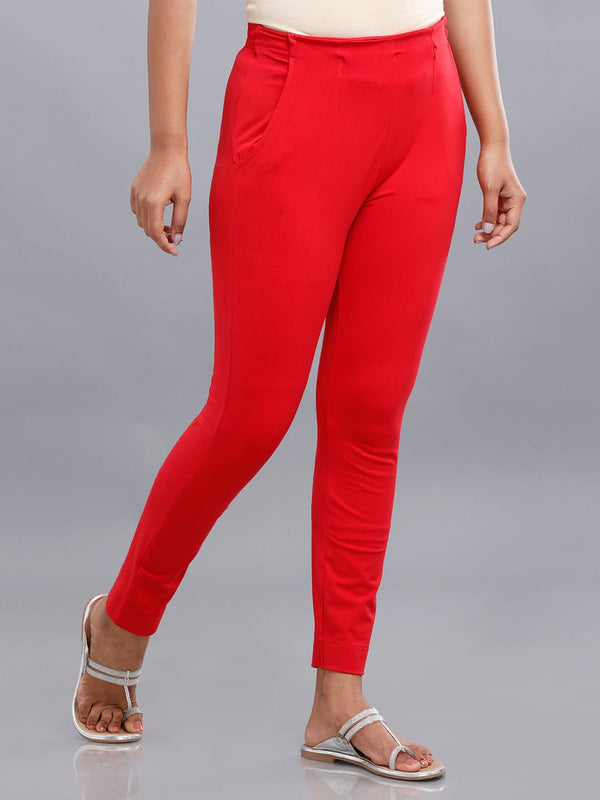 Buy De Moza Women Gold Solid Polyester Cigarette Pant Online at