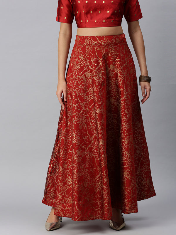 De Moza Women Blue & Gold-Coloured Woven Bottom Flared Maxi Jacquard Skirt  - Absolutely Desi