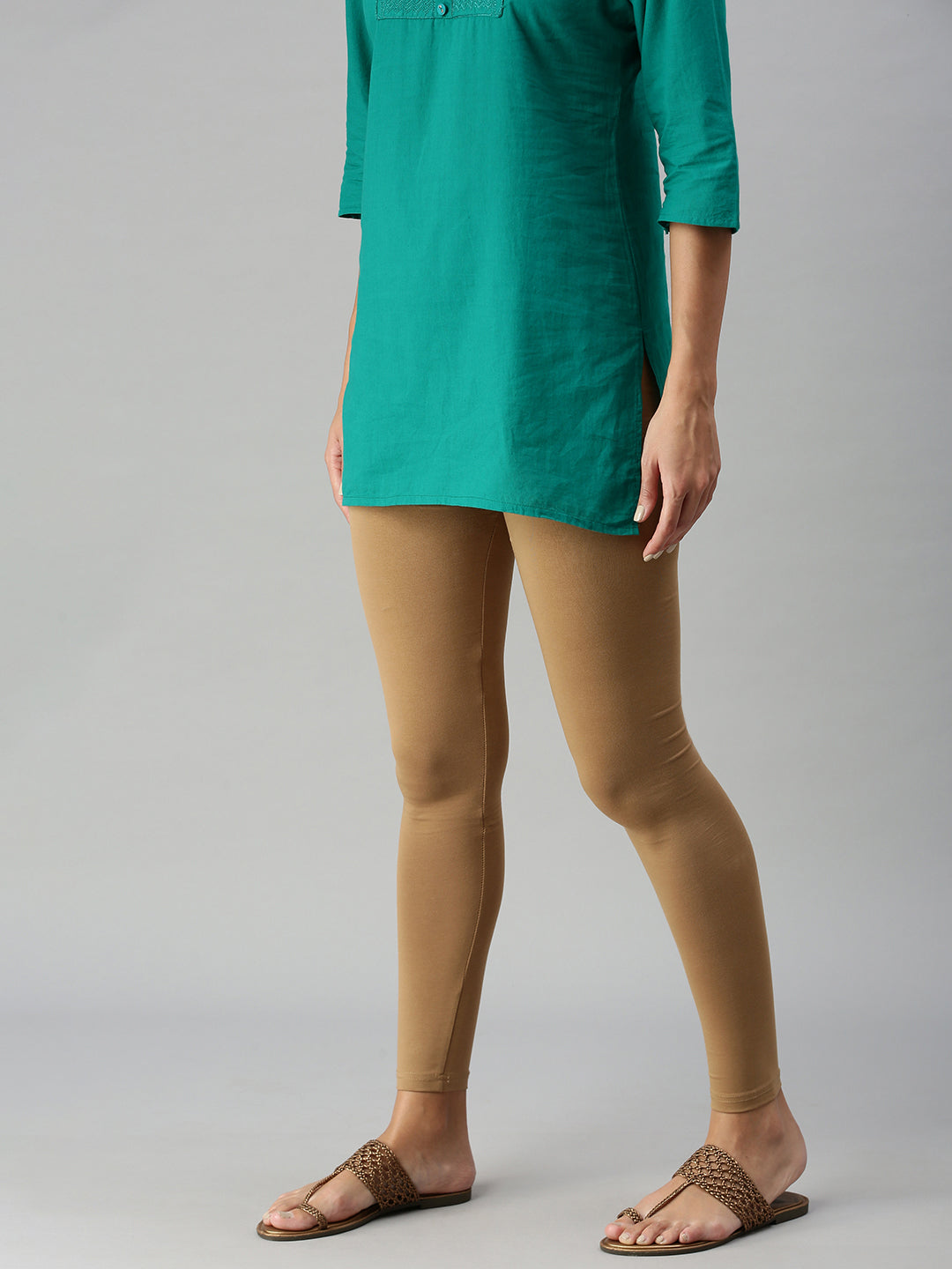 Anjali in Blue Tunic and Gold Leggings – South India Fashion