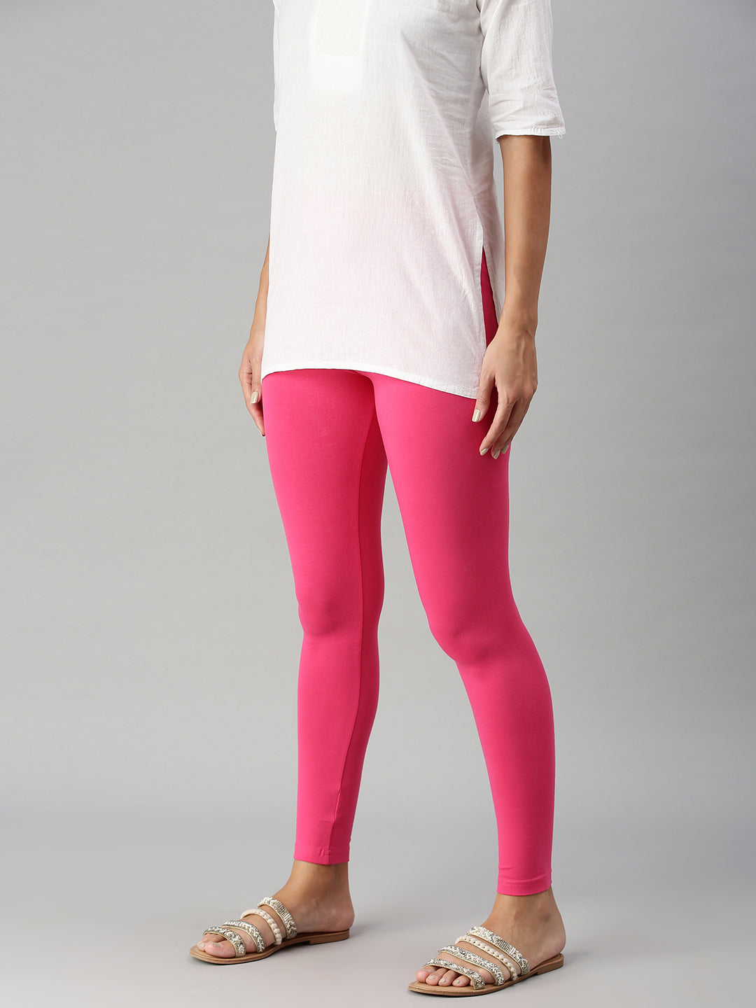 Full Length Stretchable 4 Way Lyrca Leggings - Pink Color - Tito's Fashion  House