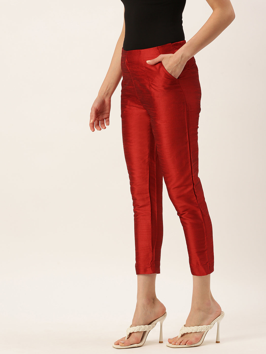 Buy Maroon High-Waisted Classic Cigarette Trousers for Women -650 Online  Sale India