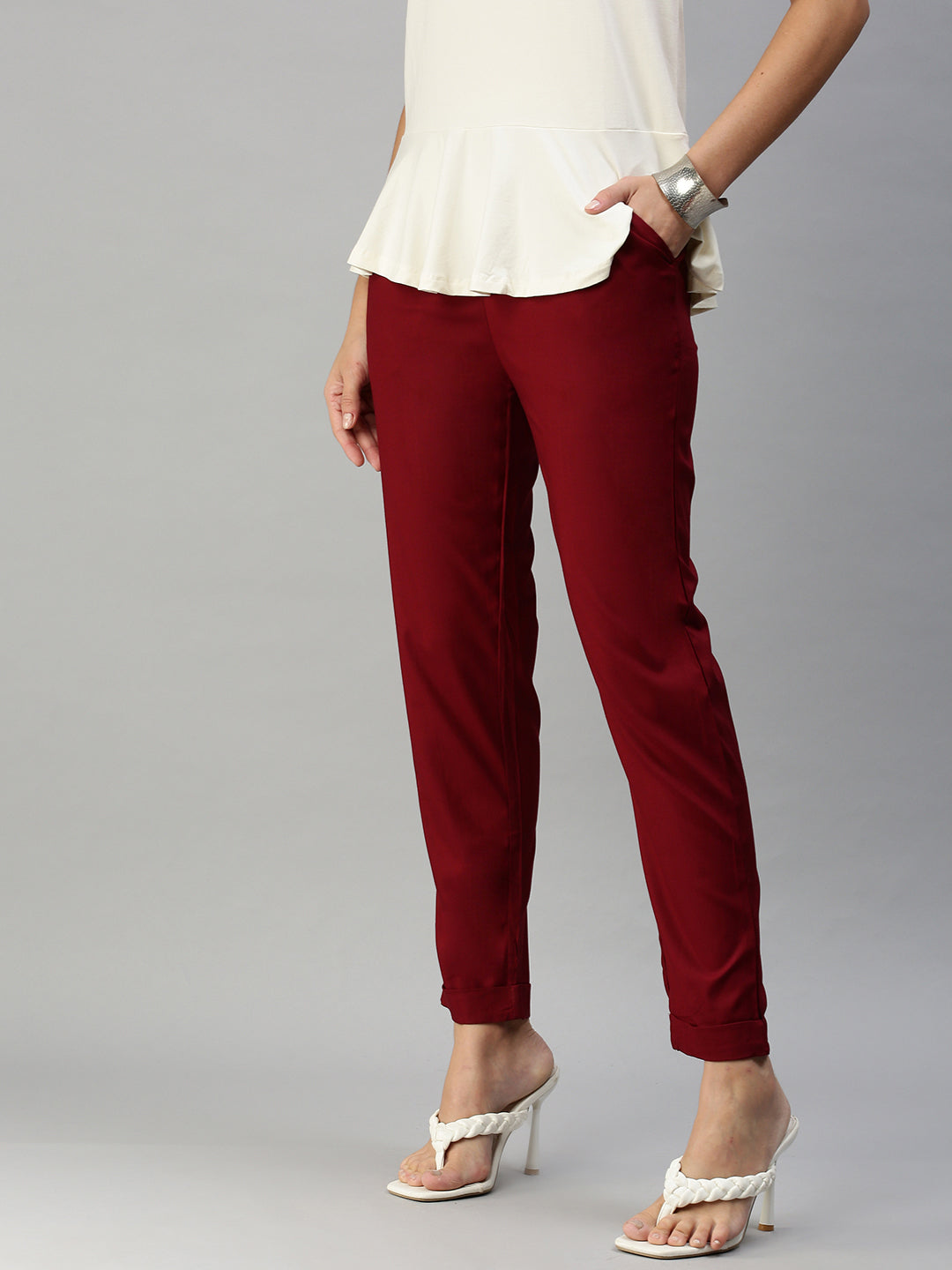 Cotton Silk Straight Pant in Wine : THU815