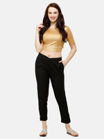 De Moza Women's Cigarette Pant Woven Bottom Solid Cotton Black - De Moza (4885587656767)