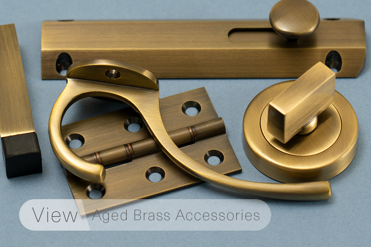 aged brass door handles on rose hardware accessories