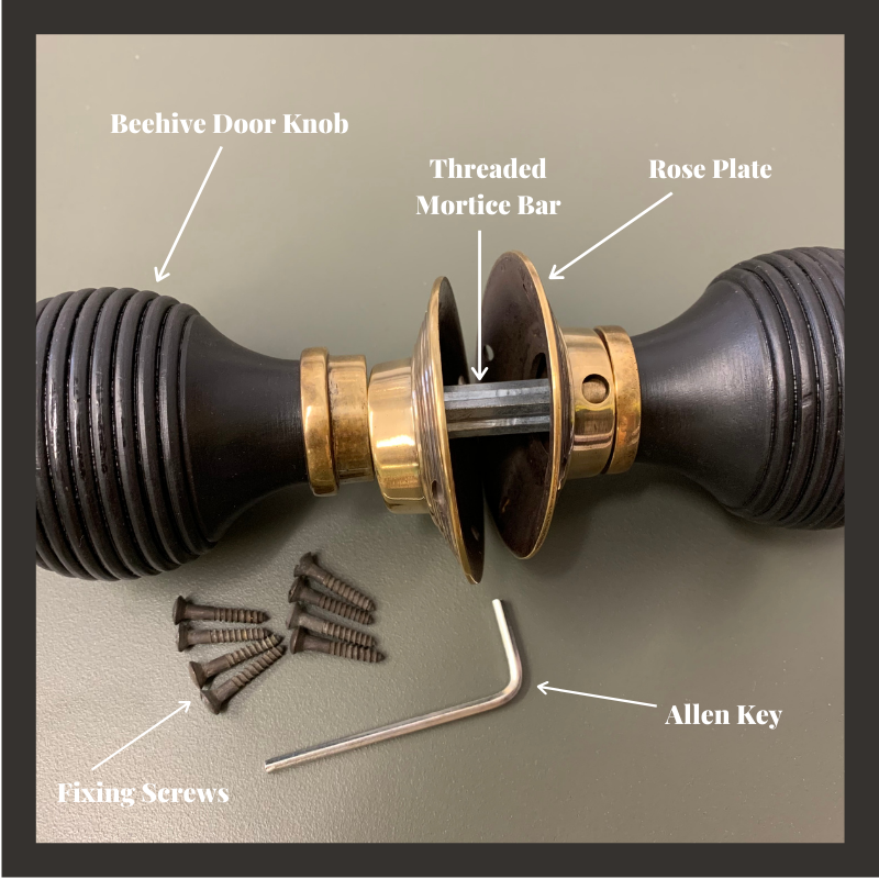 Components of a beehive door knob kit