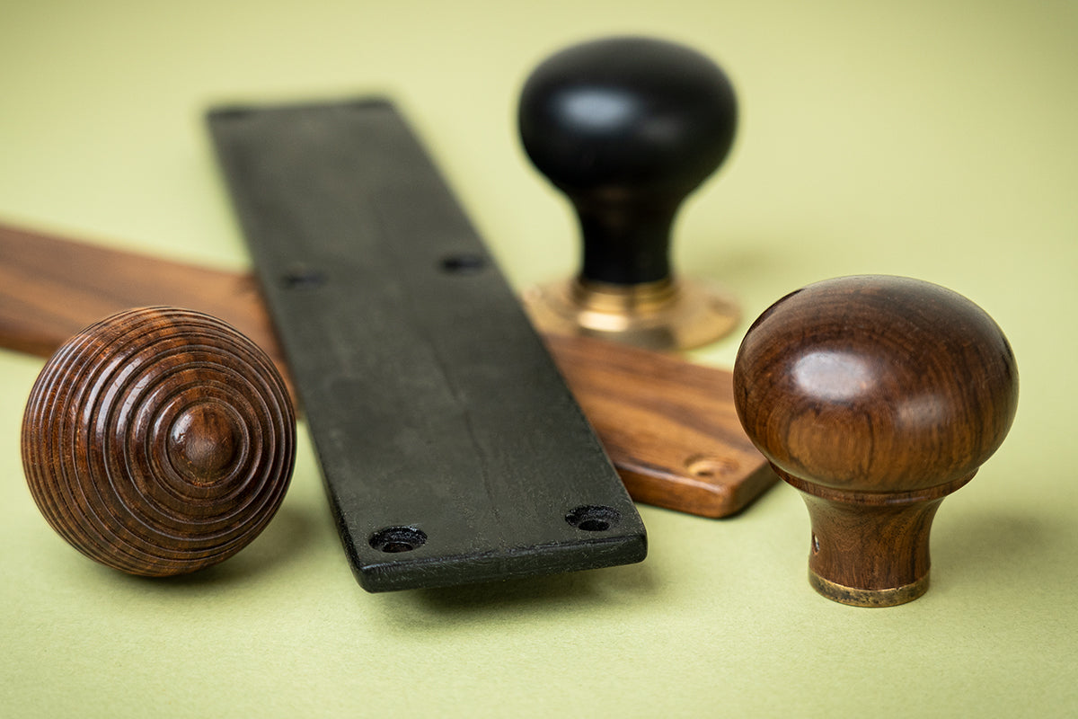 wooden finger plates and matching wooden door knobs