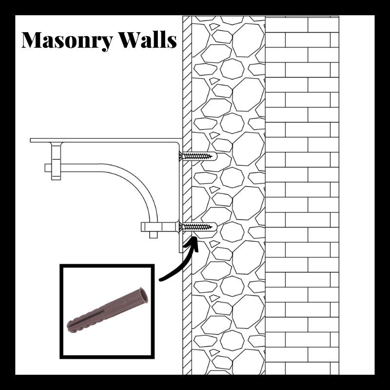 Drawing of shelf bracket fixed to masony wall