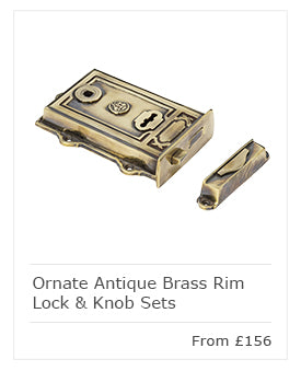 Ornate Antique Brass Rim Lock & Knob Sets