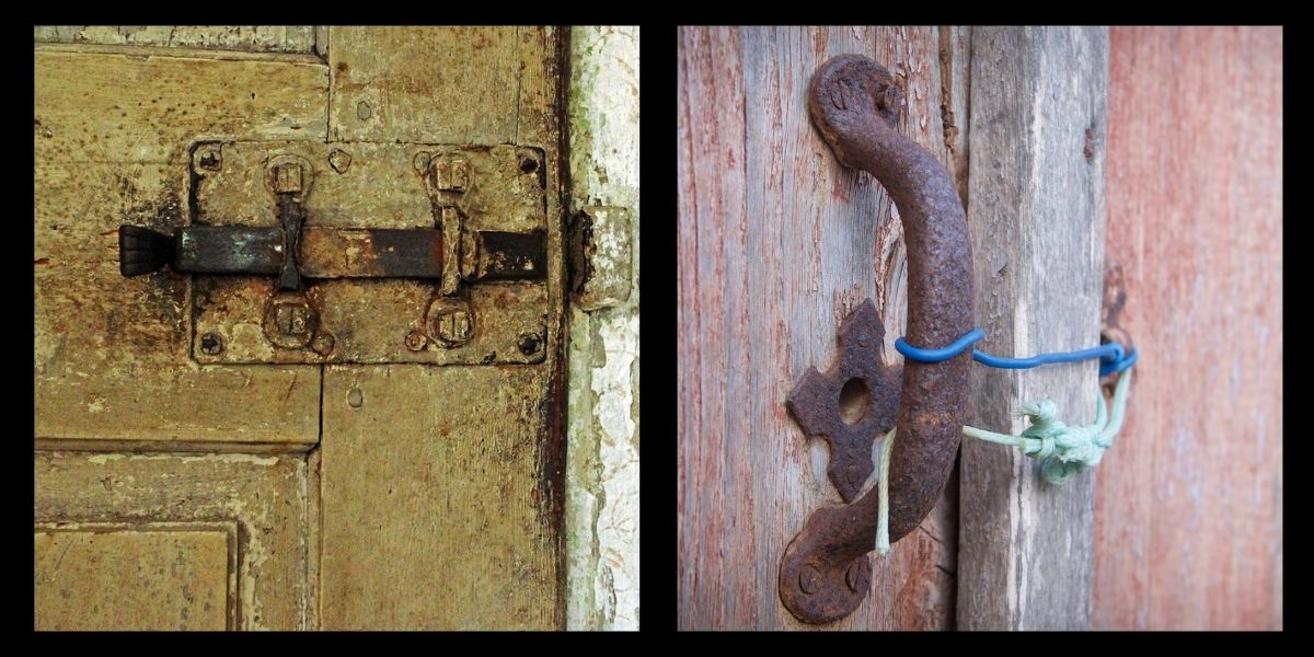 ancient door bolt and door handle