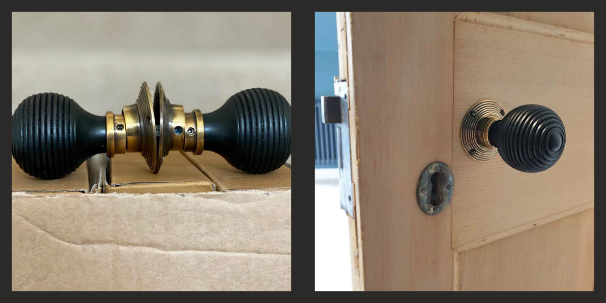 Ebonised beehive door knobs and fitting to an old latch
