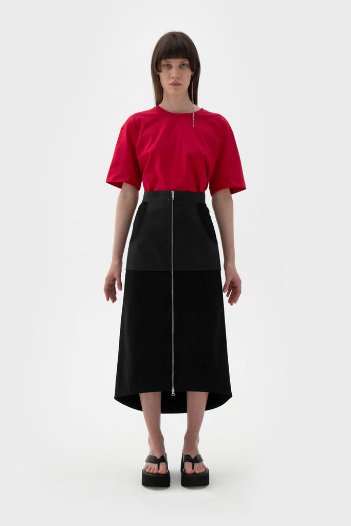 Futuristic Brand Fuenf Genderless Black A-Line Zip Skirt at Erebus