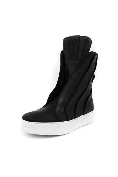 Shop EZ Lab Black Panelled High-Top Leather Sneakers at Erebus