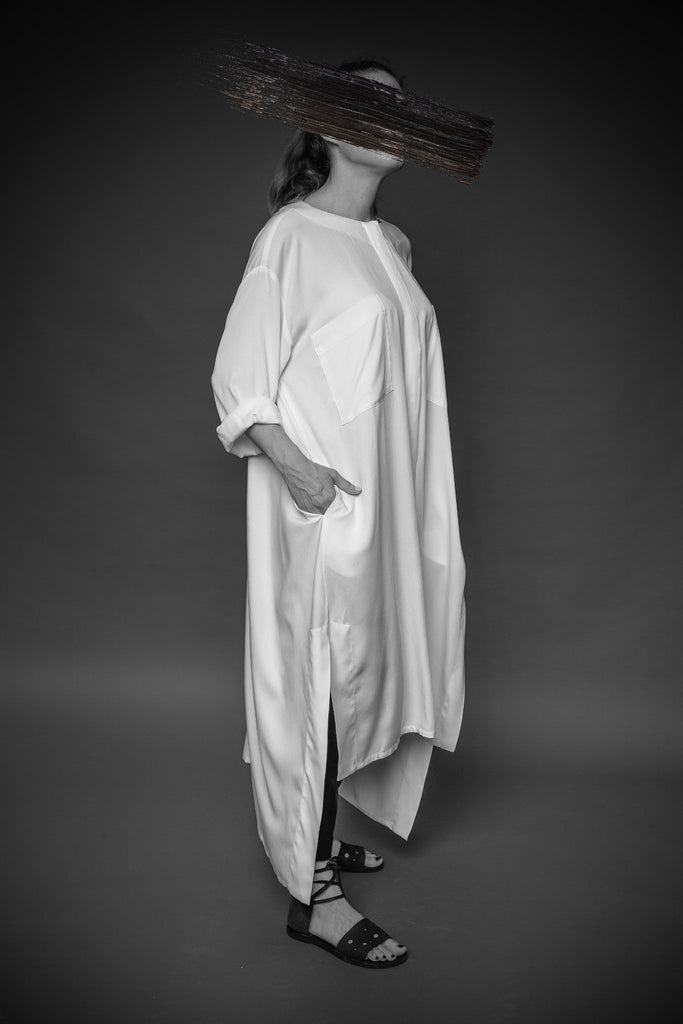 Emerging Dark Avant-garde Brand MAKS White Long Shirt Dress at Erebus