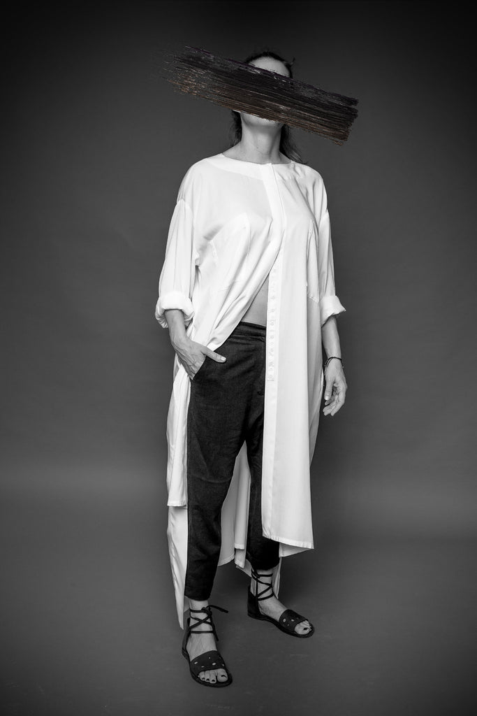 Emerging Dark Avant-garde Brand MAKS White Long Shirt Dress at Erebus