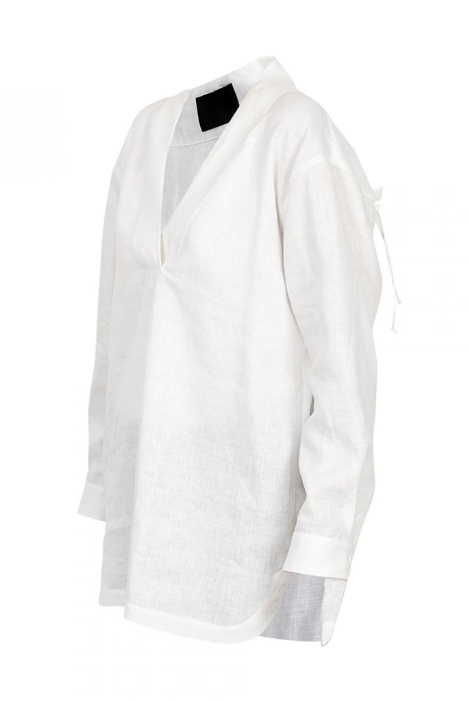 Unisex Street Brand Monochrome White Linen Kimono Shirt at Erebus