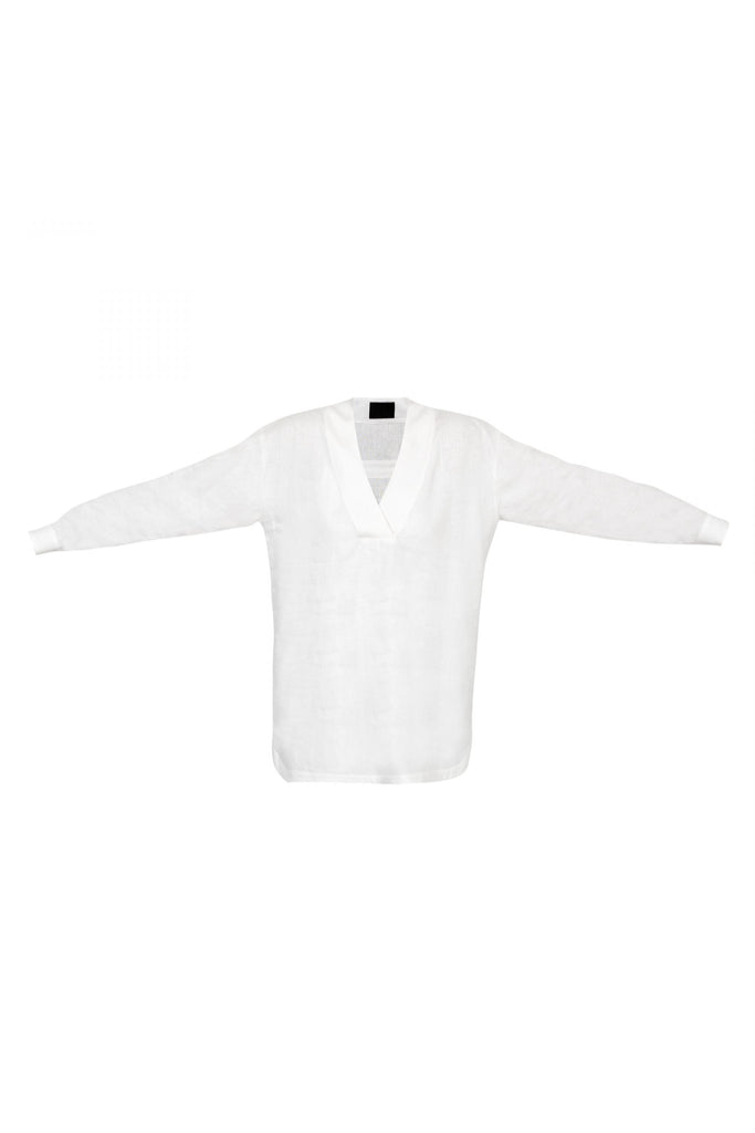 Unisex Street Brand Monochrome White Linen Kimono Shirt at Erebus