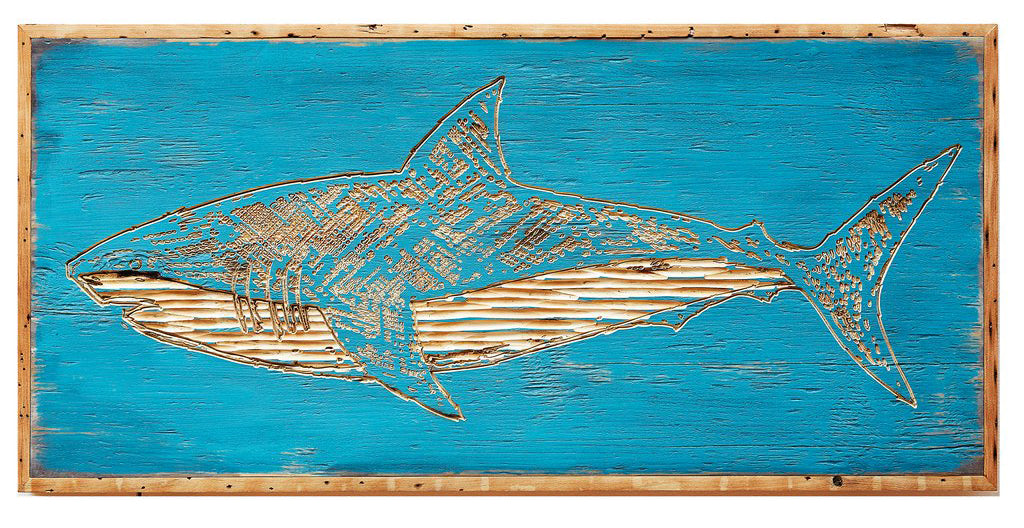 Carved Great White Shark Framed Wall Art
