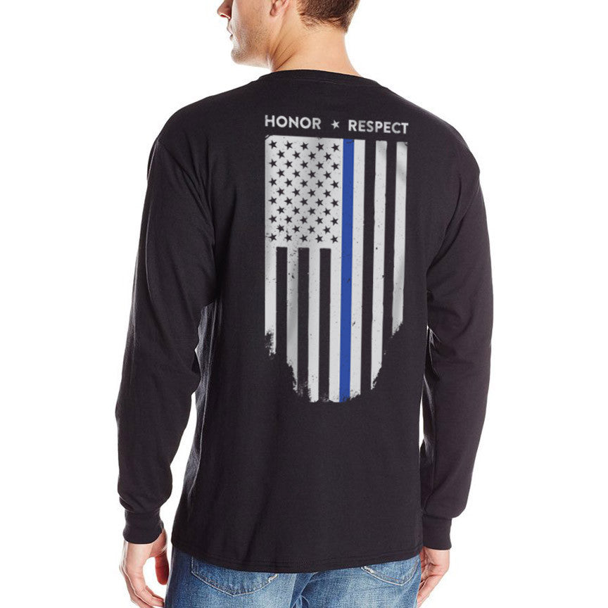 Long Sleeve Blue Line Flag T-Shirt - Thin Line USA