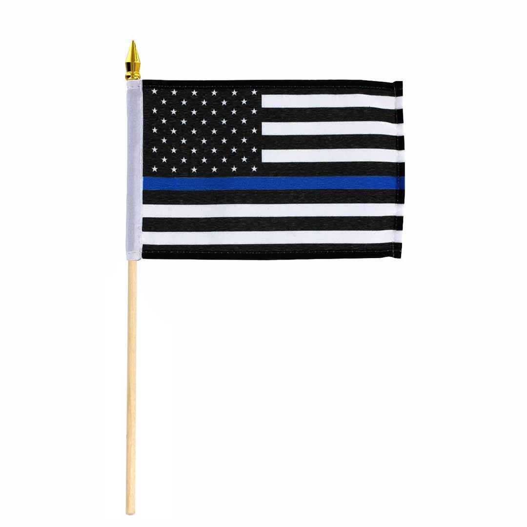 Thin Blue Line American Flag - 4 x 6 Inches Stick Flag - 10 Pack