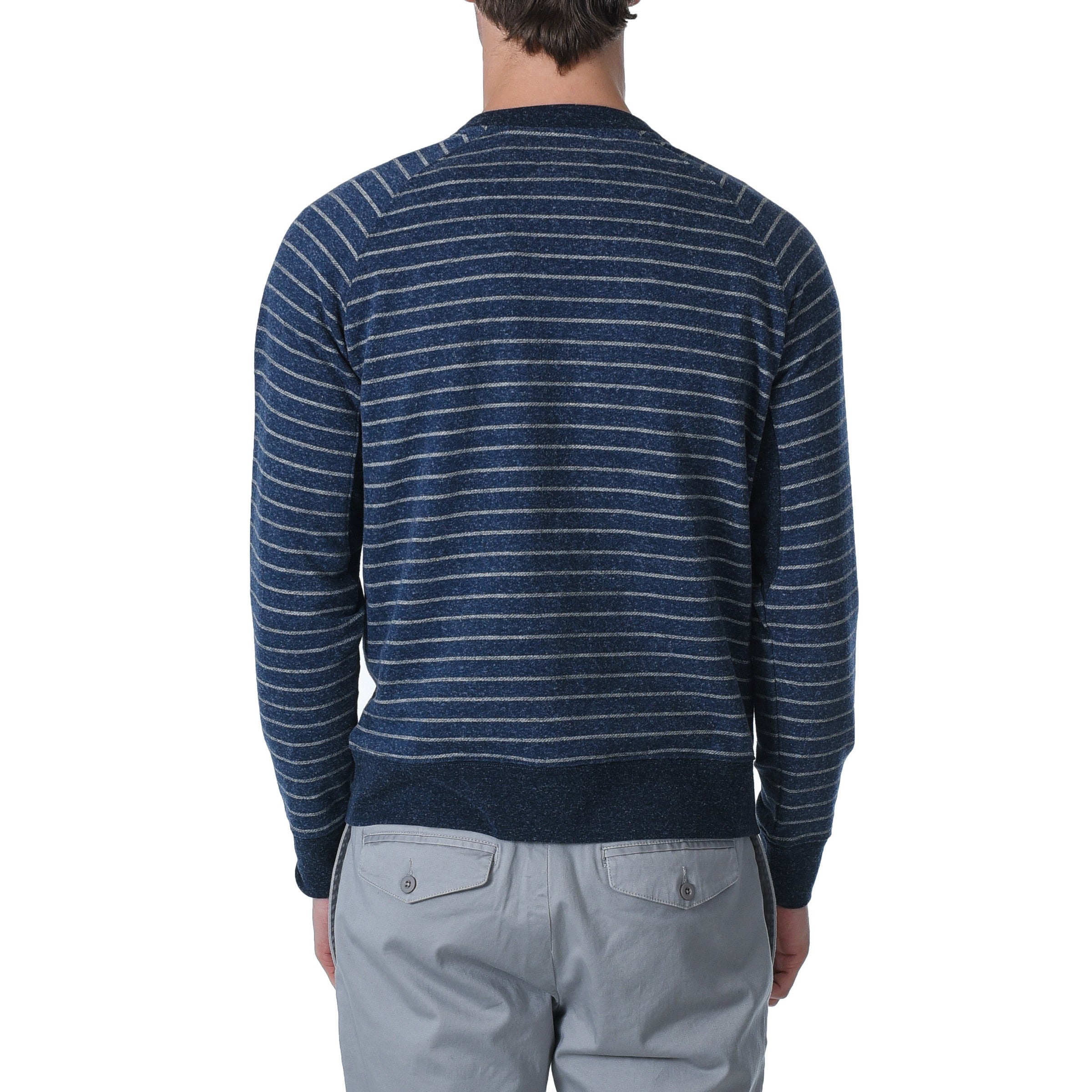 Palmer Athletic Fleece Stripe Crew - Navy/Gray Heather