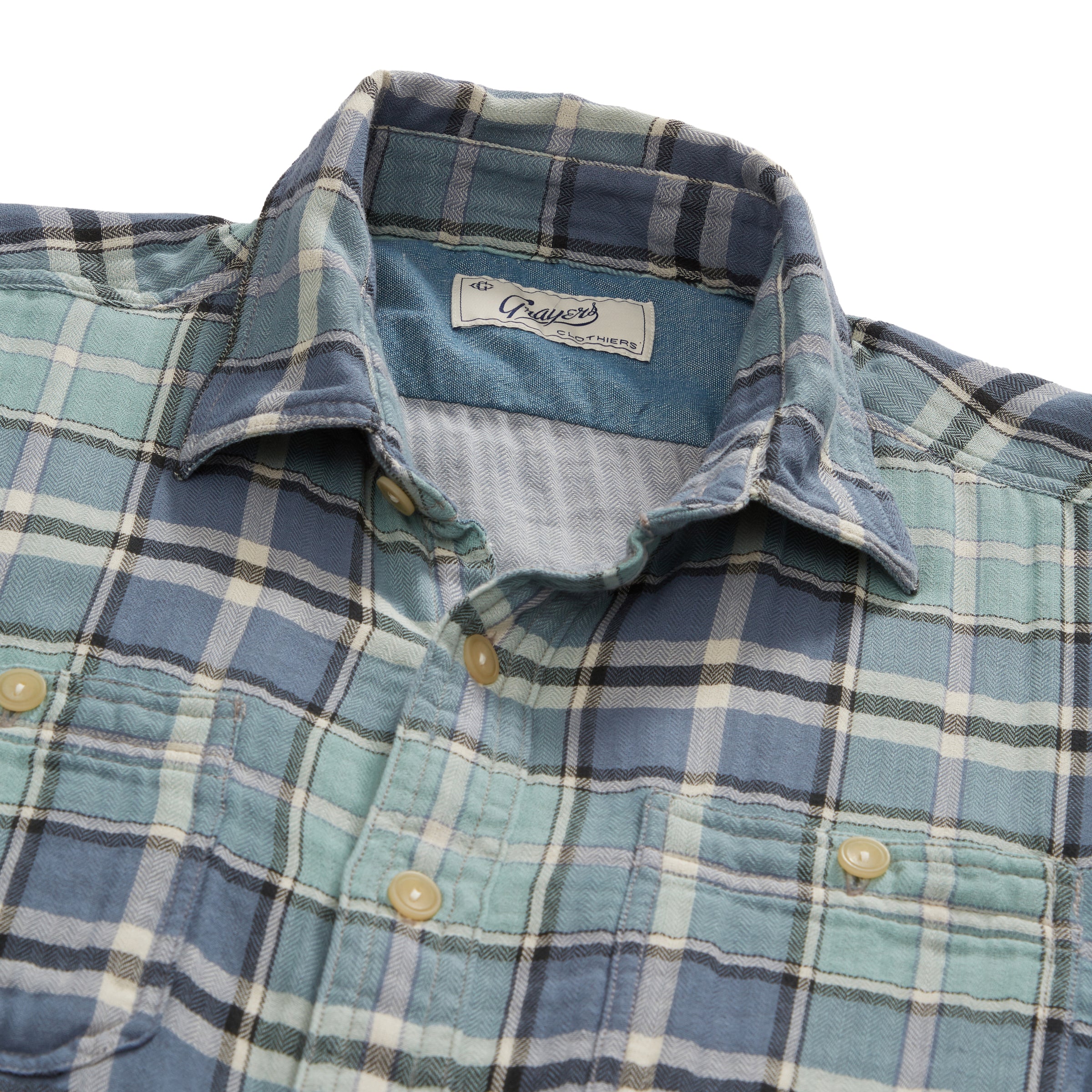 Rookley Double Cloth Shirt - Seafoam Blue Plaid – Grayers