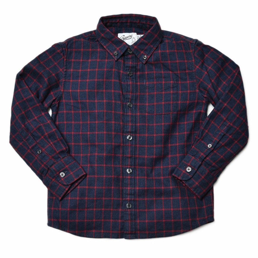 Boy's Country Flannel Shirt - Heather Navy Red Windowpane – Grayers