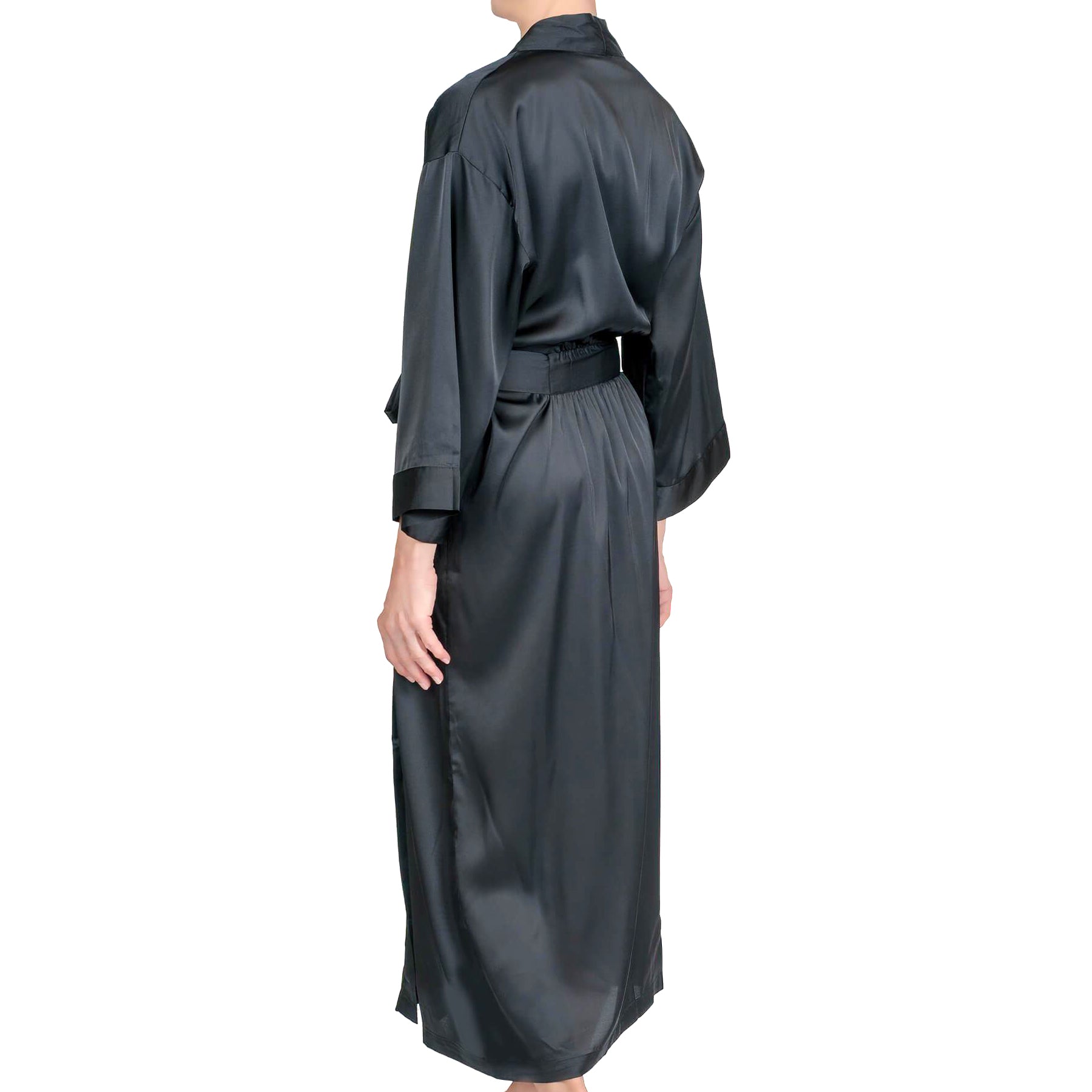 Raeanna Long Black Satin Robe #30583 – Mystique Intimates