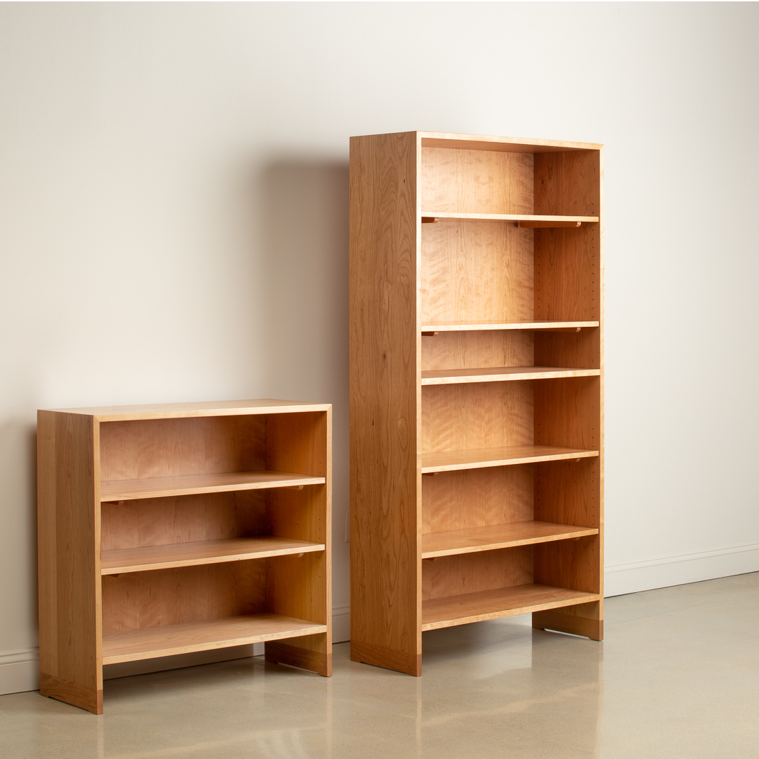 Tall and short Lubec Shelves in cherry wood