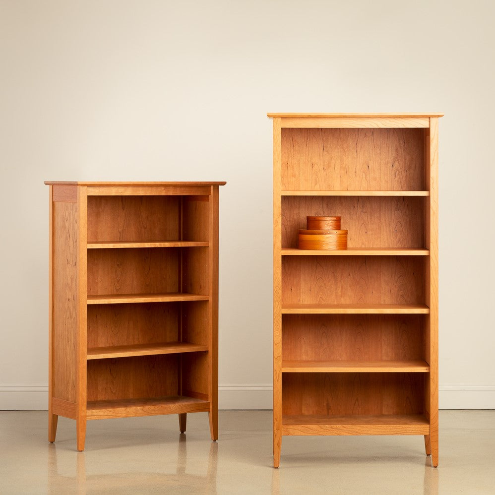 Shaker Bookcase in cherry wood shown in two sizes