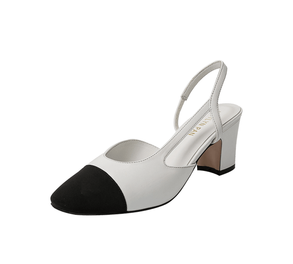 Two Tone Block Heel Slingback Sandals - Kaitlyn Pan Shoes