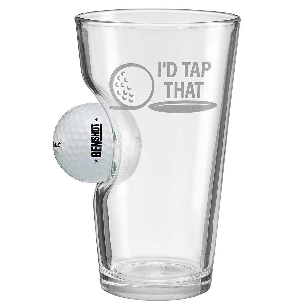 BenShot Pint Glass with Real Golf Ball - 16oz | Made in the USA