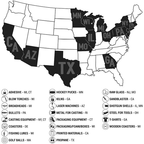 U.S. map of where BenShot sources all of its raw materials