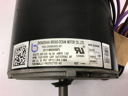 Zhongshan Broad-Ocean YDK-250S64023-07 Blower 208-230V – Surplus 1/3HP 112 Motor and Bearings BME