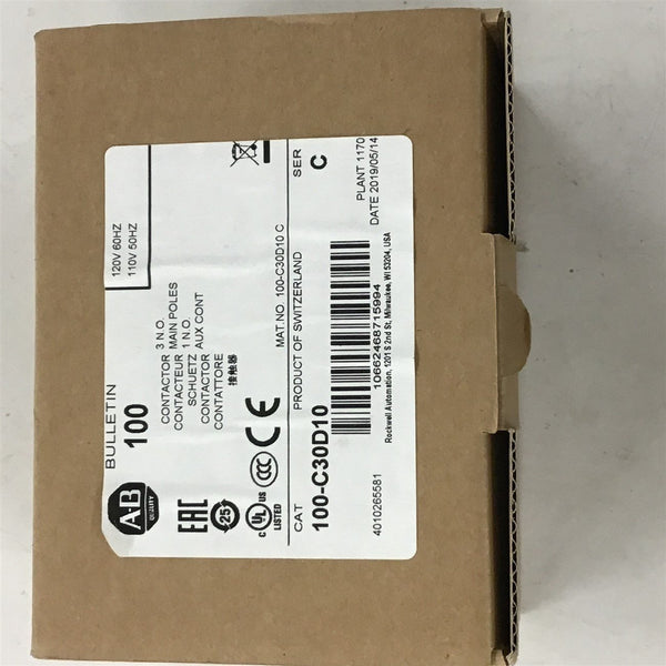 Allen Bradley 100-C30D10 Bulletin 100 Contactor 120V SER C SHIPS FROM USA