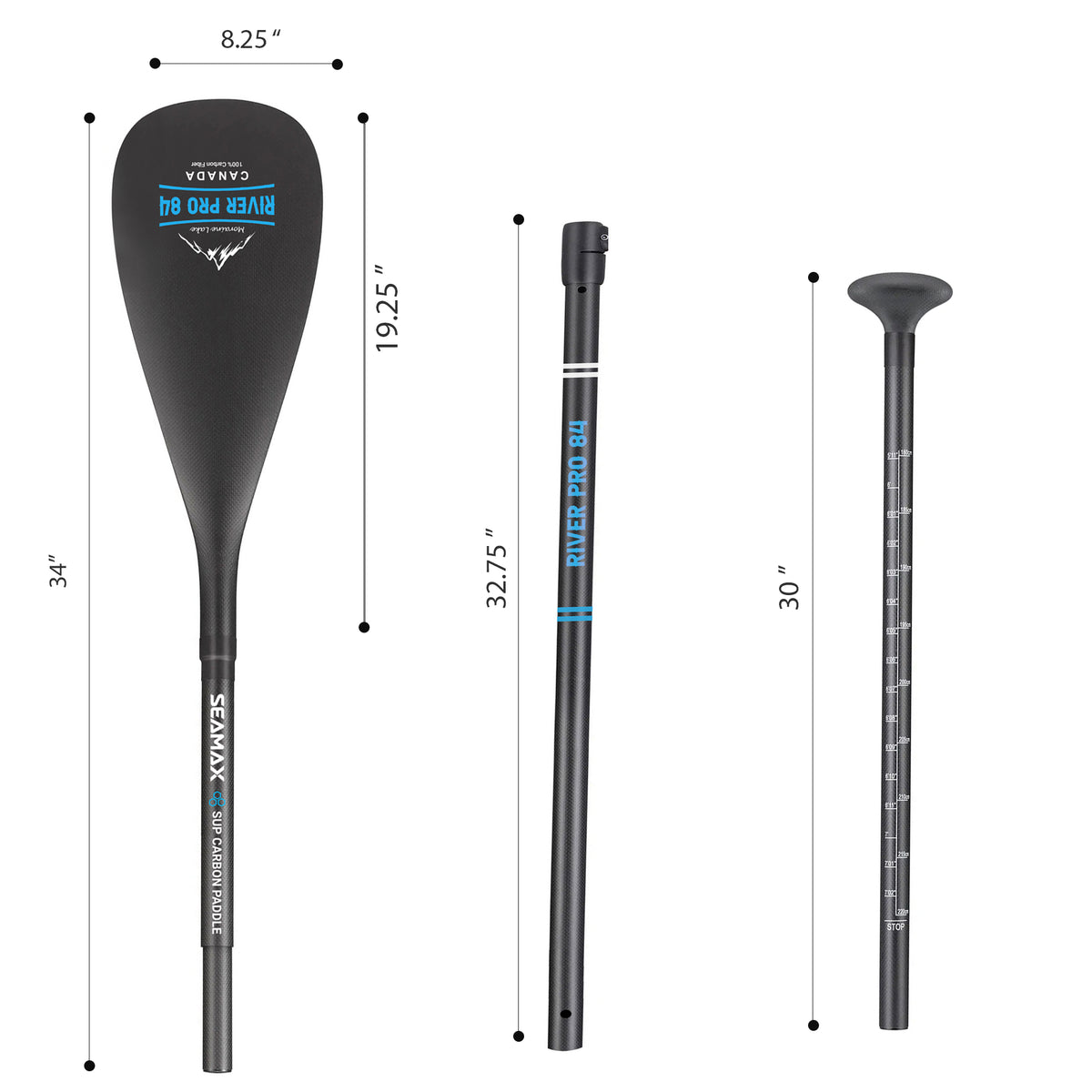 SUP Paddle with 3-Sections Adjustable Seamax Rigid Fibergl Aluminum Marine and Shaft 