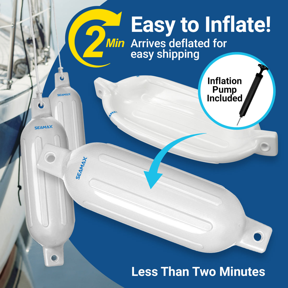 Pack of 2, Seamax Heavy Duty Ribbed Inflatable Boat Fender with 5ft Ro -  Seamax Marine
