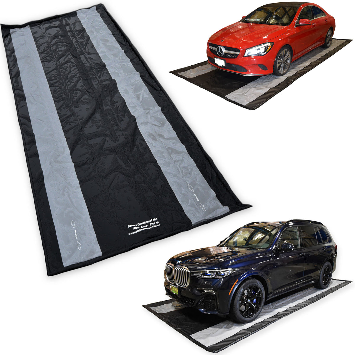 Blue Garage Floor Car Mat with Stay-Put Corners, Fixation & Anti