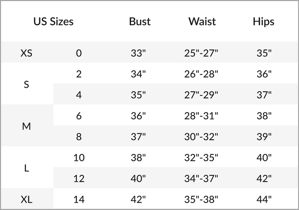 Size Chart – De Novo by Elizabeth Holliday