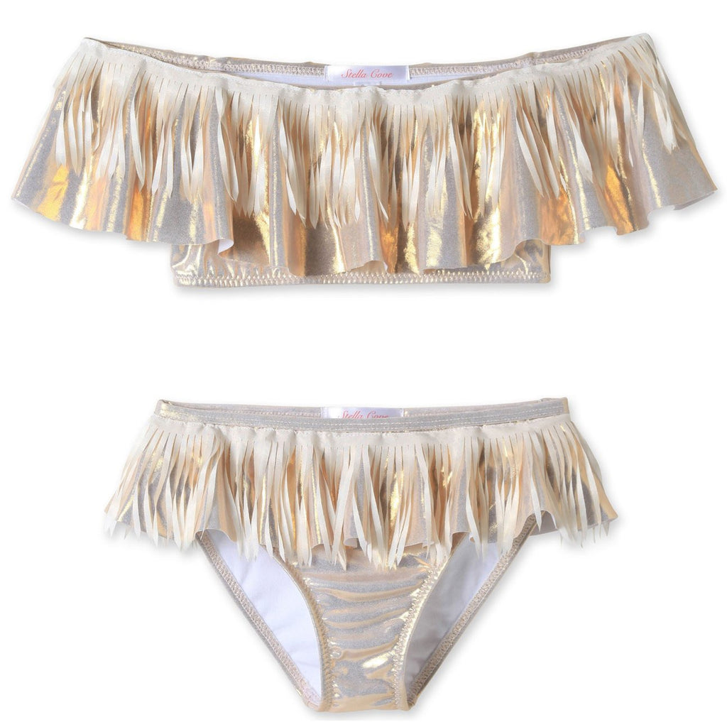 STELLA COVE - Gold Bikini w/ White Fringe