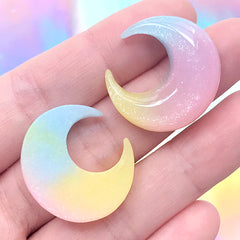 Rainbow Moon Cabochons | Glittery Decoden Cabochon | Magical Girl Jewe