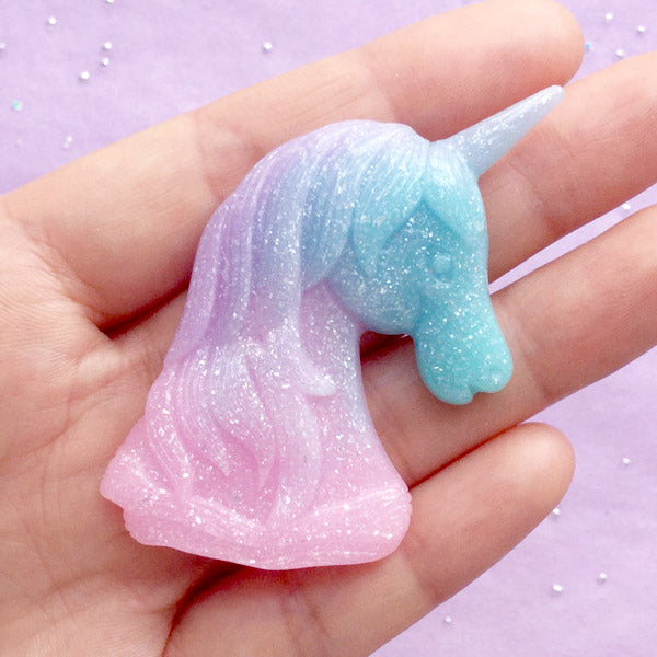 Kawaii Unicorn Head Cabochon in Pastel Galaxy Gradient Color | Magical |  MiniatureSweet | Kawaii Resin Crafts | Decoden Cabochons Supplies | Jewelry  Making