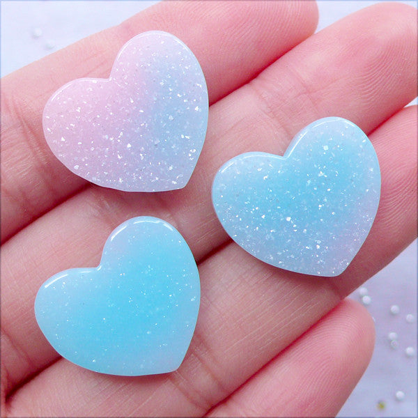 Pastel Gradient Heart Cabochons with Galaxy Glitter | Glittery Cabocho ...