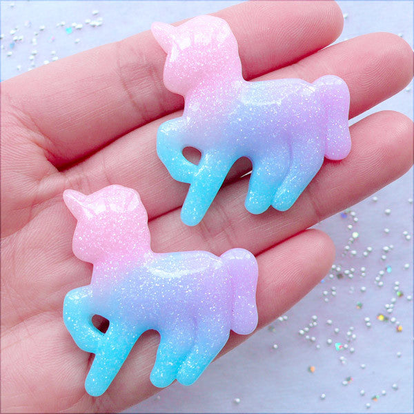 Pastel Galaxy Unicorn Cabochons with Shimmer Glitter | Glittery Unicor |  MiniatureSweet | Kawaii Resin Crafts | Decoden Cabochons Supplies | Jewelry  Making