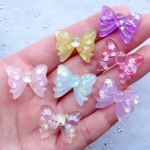 Confetti Ribbon Cabochons | Translucent Bow Cabochon | Resin Cabochon ...