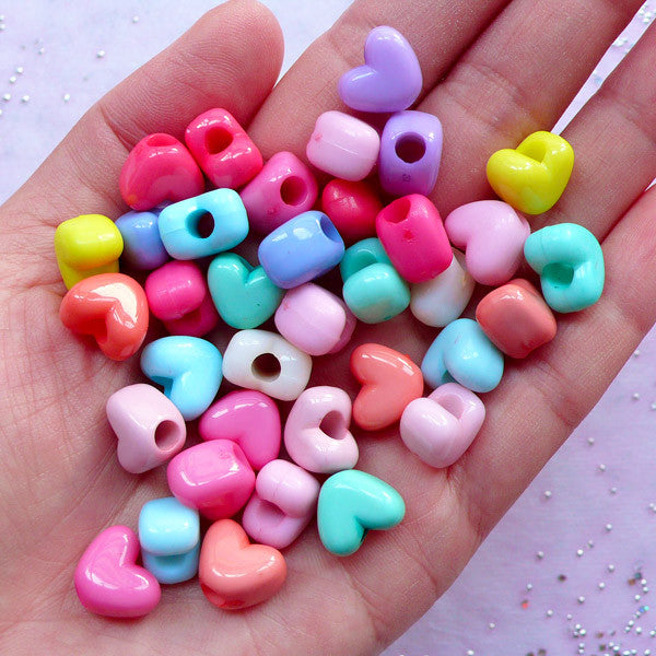 Heart Acrylic Beads | Kawaii Pastel Color Bead Supplies | Fairy Kei Br ...
